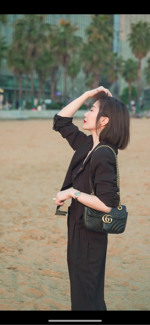 Gucci 双g 马蒙 中号 牛皮 黑金 斜挎包 商品图3