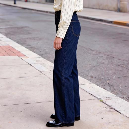 Famecoco范可儿复古经典深蓝牛仔裤高腰显瘦直筒休闲裤FAD8GA118 商品图2