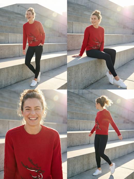 KINGDEER/KD时尚秋冬宽松毛衣复古针织羊绒衫L805970轻运动/花朵/休闲款鹿王 红色 商品图2