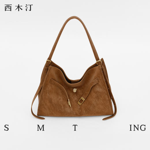 西木汀 烟云托特包擦色牛皮大容量通勤包秋冬单肩斜挎包女 商品图4