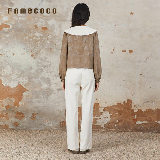 Famecoco范可儿长裤棉质设腰边设计感刺绣印花直筒裤女FAB6GA015 商品图3