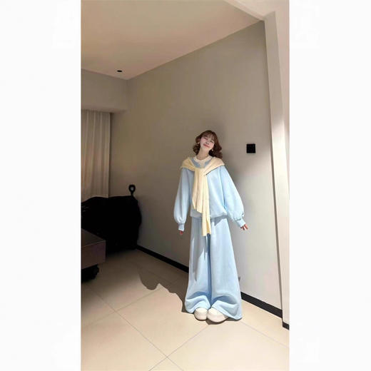 【懒人福音❗️柔软亲肤】蓝色带披肩长袖卫衣女套装2025秋冬新款慵懒宽松休闲运动三件套潮。jc 商品图1