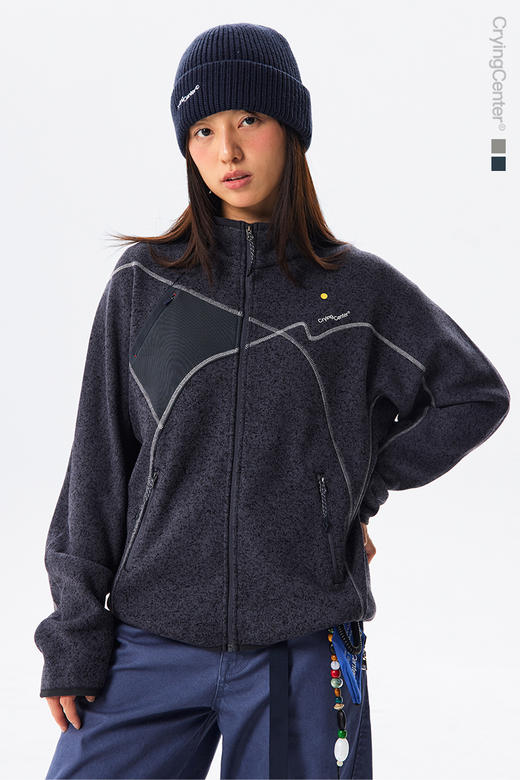 CryingCenter秋冬户外阳离子粗针抓绒分割夹克外套开衫抗起球中性 商品图3