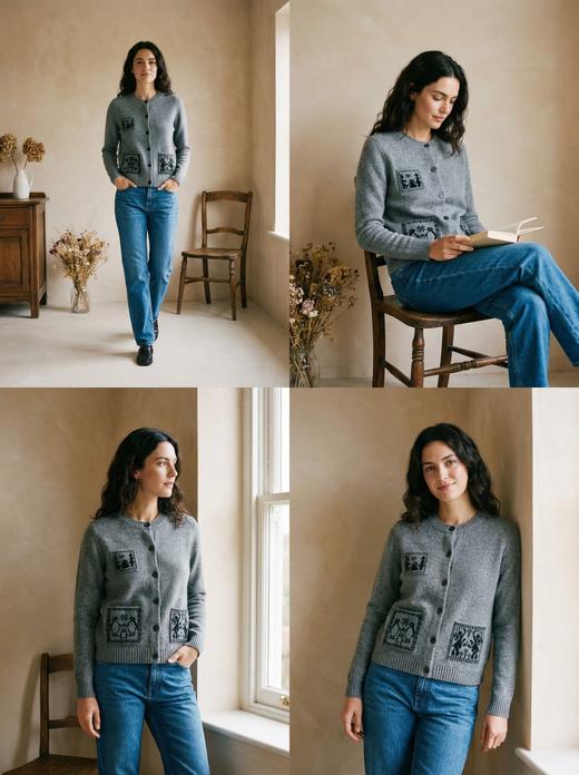 KINGDEER/KD休闲风提花不起球时尚羊绒衫L805588复古奶奶风鹿王 红色 商品图12