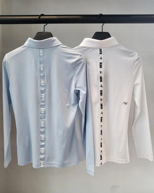 Anew家春夏新款女士网孔拼接修身长袖来了！市场最高品质❗这款polo衫比较繁琐，这种轻量弹力科技面料，背部中间客供原装印花织带直接织在网孔弹力面料上，面料薄且弹力大，难度系数极高，很考验工艺！ 商品图1