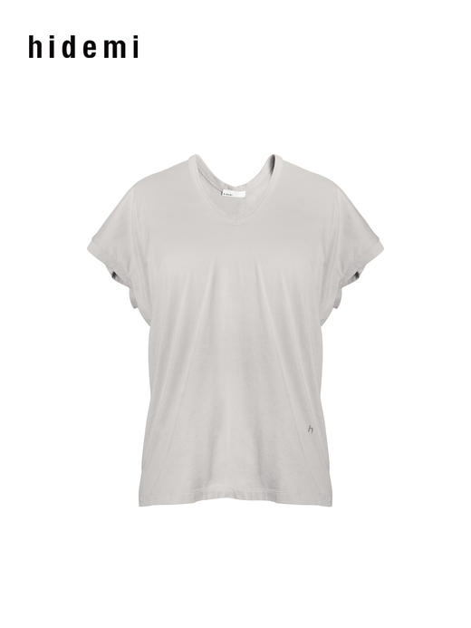 hidemi副线小h V领百搭小飞袖短袖T恤 商品图13