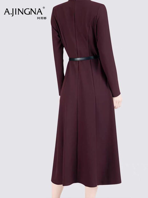 【飘带领】阿菁娜冬季新款飘带领收腰连衣裙酒红复古黑简约一键切换多场合穿搭F31C212006 商品图1