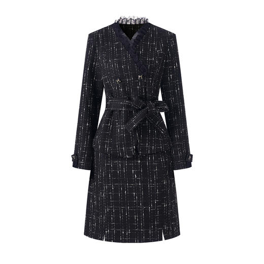 小香风复古格纹收腰蕾丝V领上衣+洋气半裙套装WLZD2515207 商品图4