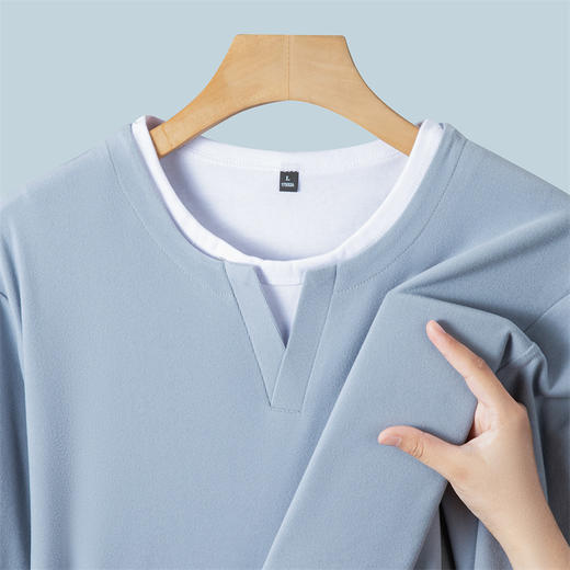 罗蒙男士春秋假两件长袖圆领T恤舒适时尚男长袖上衣通勤T恤 商品图6