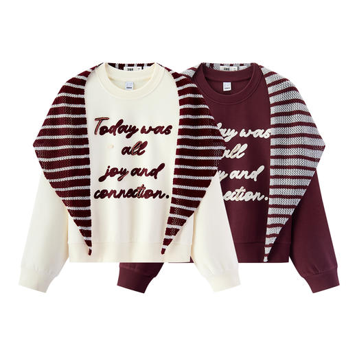 商场同款|森马卫衣女春条纹披肩字母绣花2026新款复古时尚套头衫 商品图4