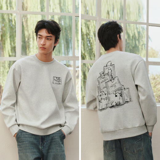 商场同款|森马卫衣男春趣味手绘插画上衣2026新款宽松圆领套头衫 商品图4