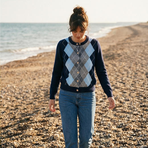 KINGDEER/KD秋冬新款百搭时尚学院风女式羊绒开衫 约280g L805913复古奶奶风/100%山羊绒鹿王 商品图8