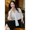 细腻柔光缎面飘带衬衫  经典黑白杏三色 通勤配西装、约会配半裙、开会配西裤皆可！米思阳2026春新款设计感通勤V领飘带领衬衫女5305 商品缩略图1