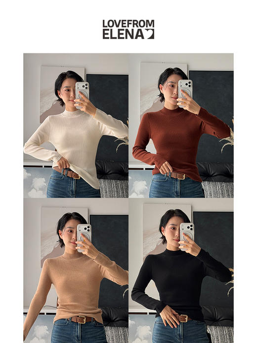 「工厂团购」100%羊毛 气质显瘦半高领打底衫 商品图0