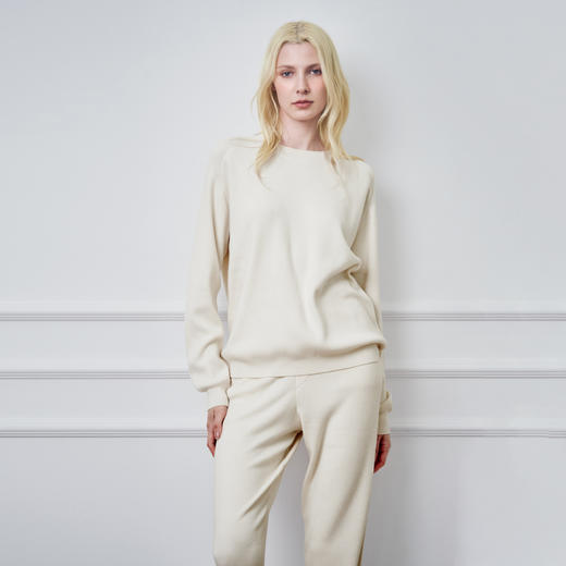 Solo seta女士纯色桑蚕丝绵羊毛山羊绒针织长袖长裤睡衣家居服 商品图1