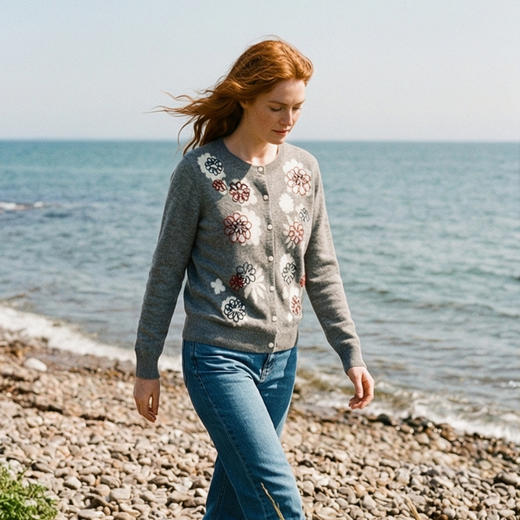 KINGDEER/KD秋冬新款女式圆领开衫长袖羊绒衫L805834复古奶奶风鹿王 商品图11