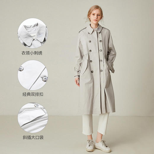 Famecoco范可儿风衣春秋女士中长款宽松休闲卡其色外套F195AA007 商品图3