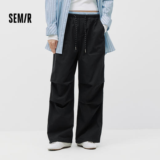 商场同款|森马休闲裤女春季拼接格子抽绳阔腿裤2026新款户外长裤 商品图1