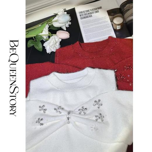 【孤品样衣，不退不换】【心愿圣诞】轻奢时尚挺括有型手工缝钻女生秋冬款圆领毛衣 商品图2