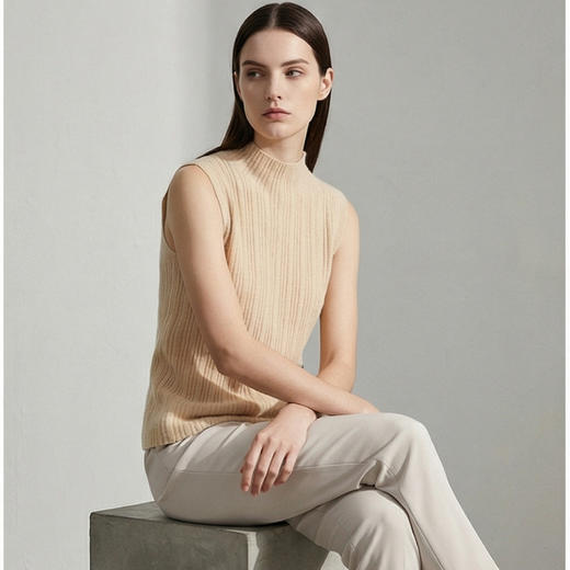 【咕咕同款】KINGDEER/KD秋冬新款女式休闲针织百搭无袖背心羊绒衫 约70g L805727经典基本款/气质款100%山羊绒鹿王 商品图8