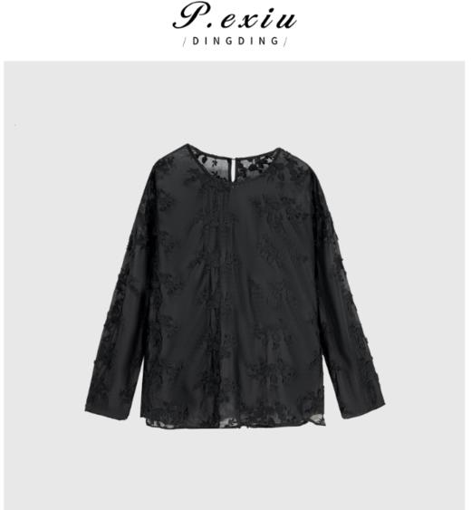 04-1潘依绣丁丁宠粉天丝国风立体刺绣优雅气质长袖衬衫 W-61951 商品图0