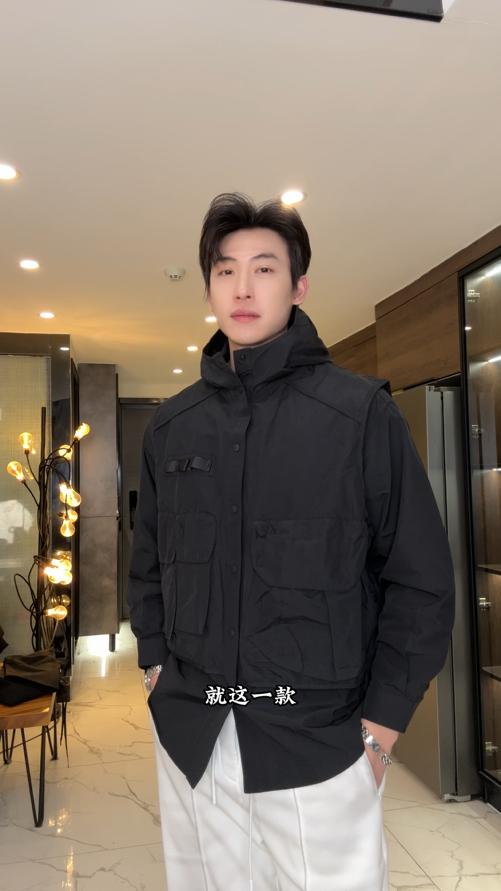 7002SDSA男士秋冬新款痞帅男装潮牌纯色拼接设计连帽衬衫百搭宽松衬衣 商品图0