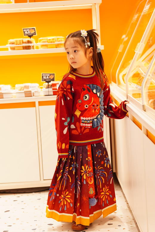 春节不打烊-新春拜年服-童装儿童毛衣亲子装冬新品男女童针织盛世乐马毛衣NY602100年衣 商品图7