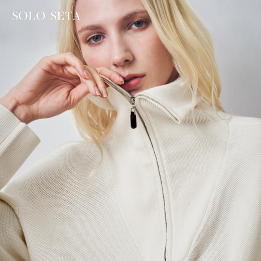 Solo seta女士纯色绵羊毛桑蚕丝山羊绒上衣2025秋冬新款保暖卫衣 商品图0
