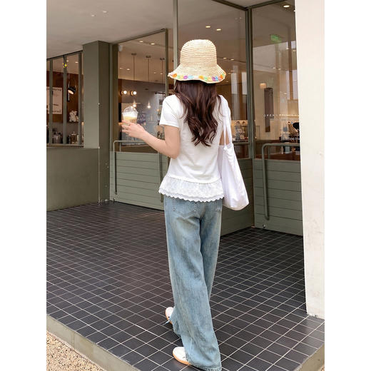 <曾小咸推荐>韩系蕾丝边白色短袖t恤上衣 商品图4