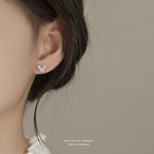 【闪蝶】S999纯银满镶蝴蝶耳钉【YXS-E5873】 商品图3