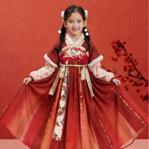 笛莎/Deesha 女童2025年冬季新款中大童新中式刺绣国风连衣裙厚裙子 商品图4