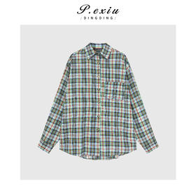 04-1潘依绣丁丁宠粉英伦风复古撞色格子衬衫Q16441