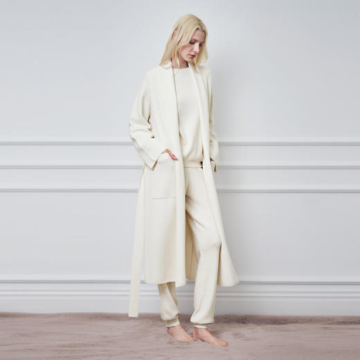 Solo seta女士绵羊毛桑蚕丝山羊绒纯色睡袍2025秋冬可外出对开襟 商品图2