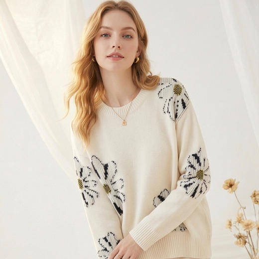 KINGDEER/KD秋冬经典百搭长袖圆领羊绒衫L804037温婉奶油款鹿王 商品图10