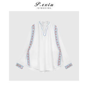 04-6潘依绣丁丁宠粉法式优雅重工刺绣花边立领衬衫 Q2641