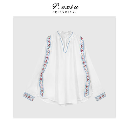 04-6潘依绣丁丁宠粉法式优雅重工刺绣花边立领衬衫 Q2641 商品图0