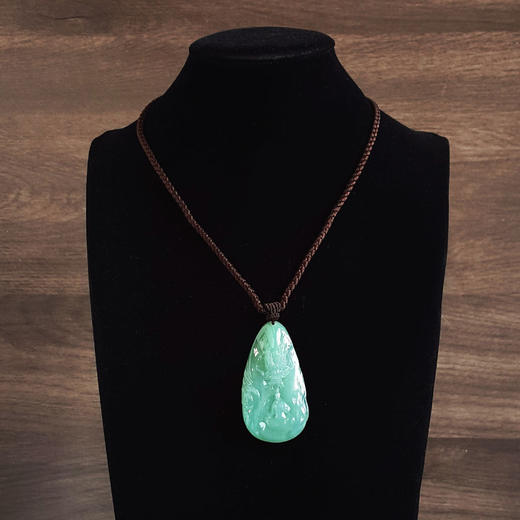 【天然正品】A货翡翠天然细腻满绿糯冰种无相御龙造型（福运亨通）翡翠吊坠项链62.6*34.4*8.9MM（皆取最大值）101125AH15 商品图8