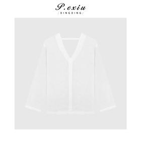 04-6潘依绣丁丁宠粉100亚麻简约设计V领长袖衬衫Q63131