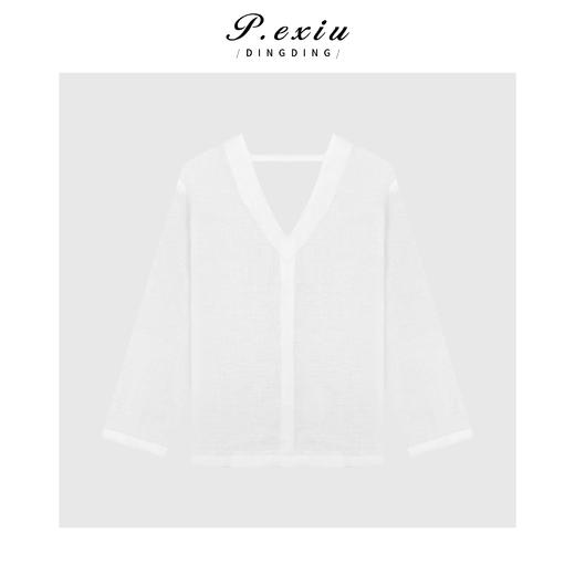 04-6潘依绣丁丁宠粉100亚麻简约设计V领长袖衬衫Q63131 商品图0