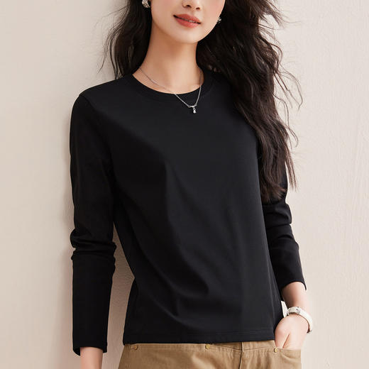 「自j」全新升级【铂金会员109/天猫139/差价30】(04700)洛诗琳10A级抗菌圆领长袖T恤2026春季新款百搭丝光棉感打底上衣 商品图1