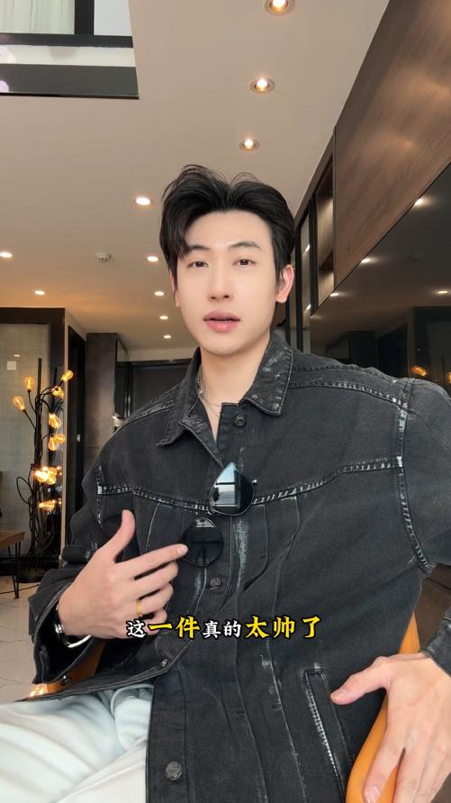 KY004SDSA男士秋冬新款痞帅男装潮牌撞色印花褶皱翻领牛仔夹克外套百搭 商品图0