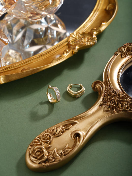 子佩集【暮光映雪】银S925耳环【EL080080K】镀金扣环圆圈方块2601 商品图6