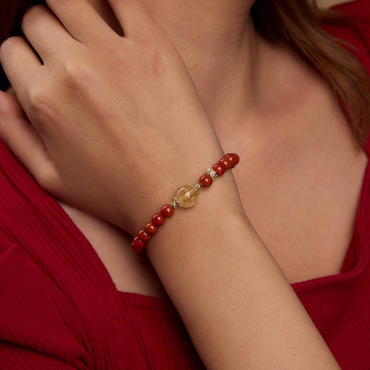 Manreya玛芮雅“赤心映月”南红手串|南红，金发晶    铜镀金 商品图6