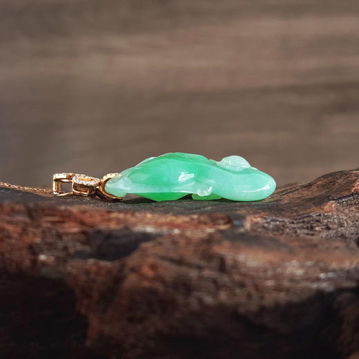 【天然正品】A货翡翠AU750黄金镶钻镶天然细腻满绿糯种葫芦（福禄平安）翡翠吊坠项链 101125AH11 商品图7