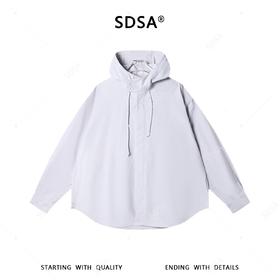 SDSA男士秋冬新款痞帅男装国潮纯色立领连帽长袖衬衫百搭宽松衬衣
