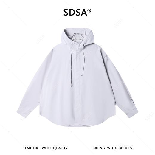 SDSA男士秋冬新款痞帅男装国潮纯色立领连帽长袖衬衫百搭宽松衬衣 商品图0