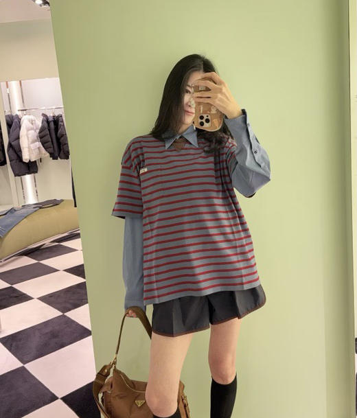 🦋PRAD*A 早春新款条纹短袖T恤1.21 商品图3