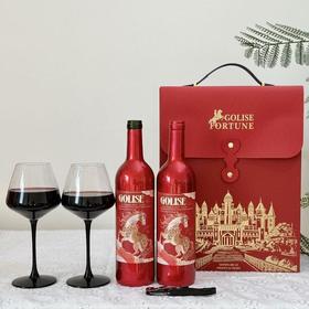GOLISE马年生肖限定葡萄酒  歌瑞斯鎏金皮质礼袋 14%vol  750ml*2瓶 赠送海马刀  礼盒装