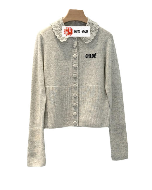 女款蕾丝领羊毛针织开衫毛衣hu 商品图0