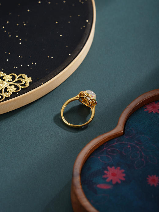 子佩集【花开映锦】银S925戒指【JZ07466】古法银镀金和田玉彩宝2601 商品图6